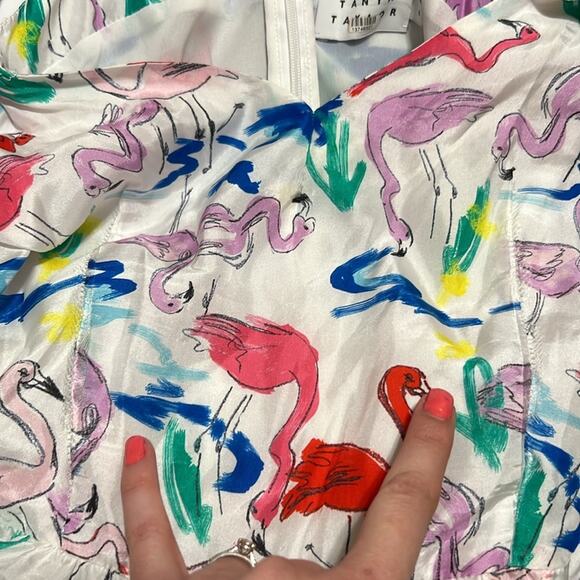Tanya Taylor White Colorful Flamingo Wrap Bodice Teigan Silk Midi Dress 4 - Picture 9 of 9